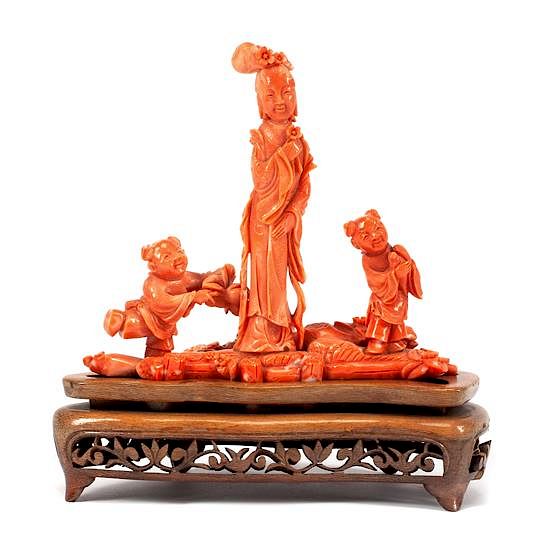 Appraisal: A Chinese Carved Coral Figural Group Width inches A Chinese