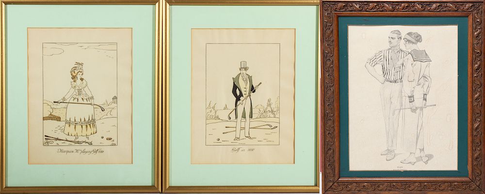 Appraisal: Whimsical Golfing Lithographs Whimsical golfing lithographs pair titled Marquise M