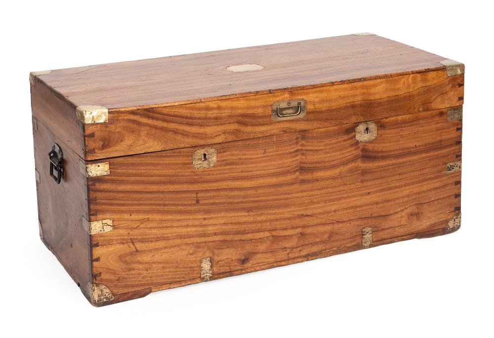 Appraisal: BRASS-BOUND CAMPHORWOOD CHEST TH CENTURY HEIGHT WIDTH DEPTH BRASS-BOUND CAMPHORWOOD