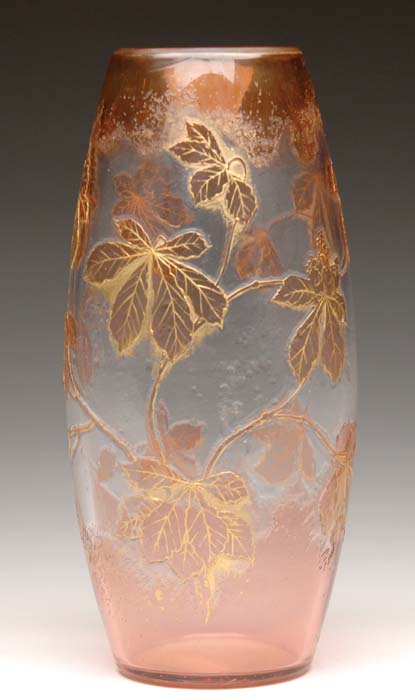 Appraisal: CAMEO FLASHED VASE Peach flash on clear decorated in a