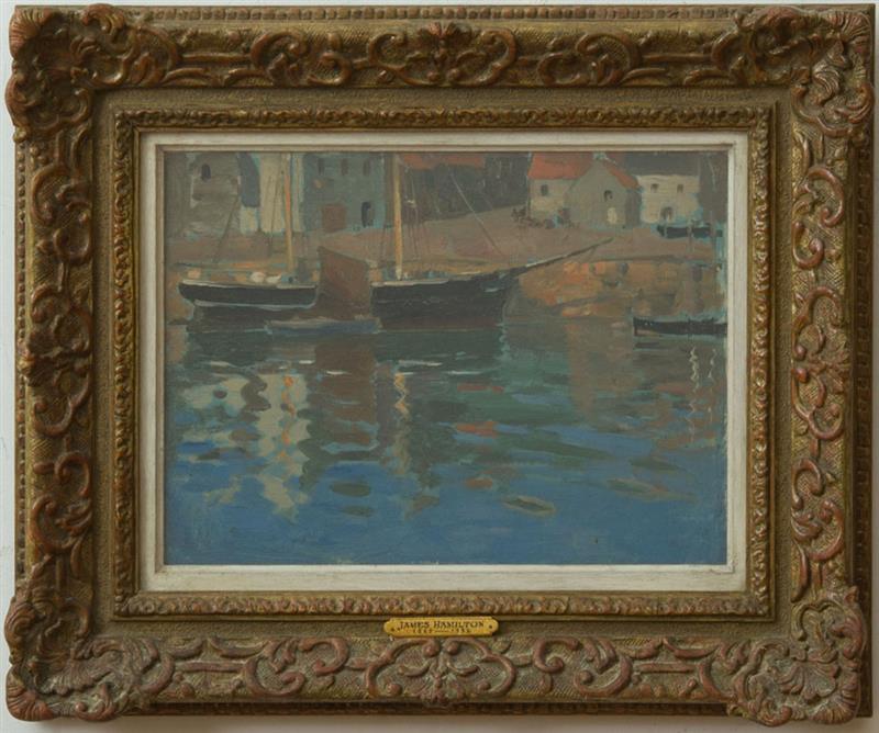 Appraisal: JAMES WHITELAW HAMILTON - HARBOUR IN FIFE Oil on canvasboard