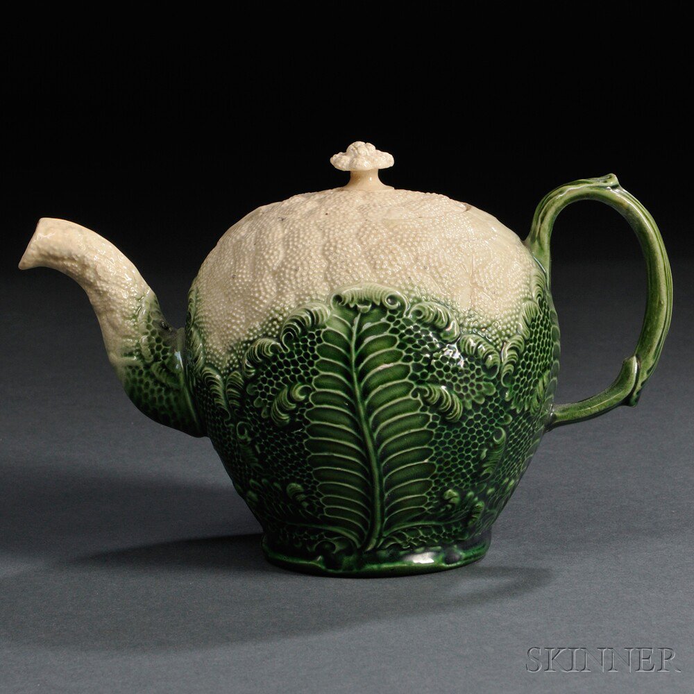 Appraisal: Staffordshire Cream-colored Earthenware Cauliflower Teapot and Cover England c molded