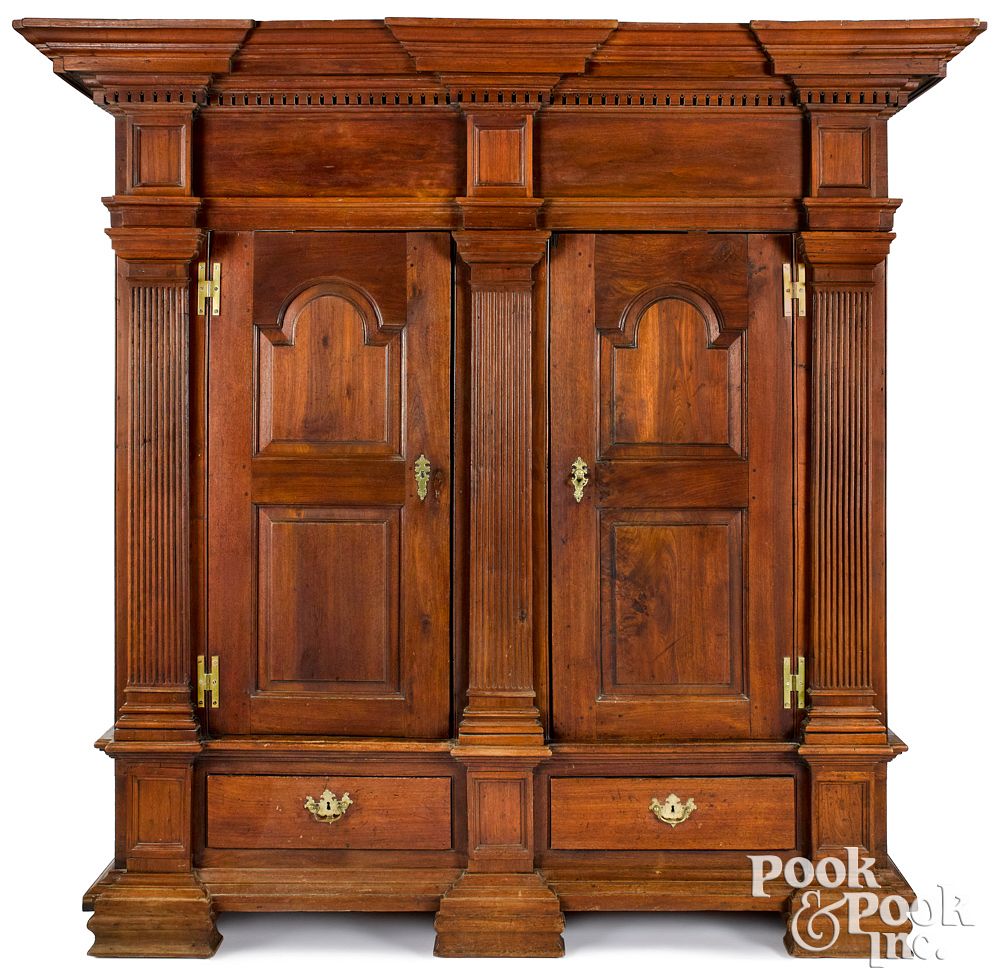 Appraisal: Pennsylvania walnut architectural schrank Lancaster County Pennsylvania walnut architectural schrank