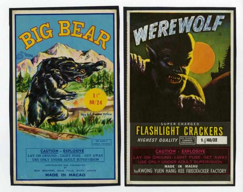 Appraisal: Lot of Firecracker Labels Includes Big Bear Werewolf Grizzly Brand