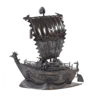 Appraisal: A Japanese Bronze Treasure Boat Height inches A Japanese Bronze