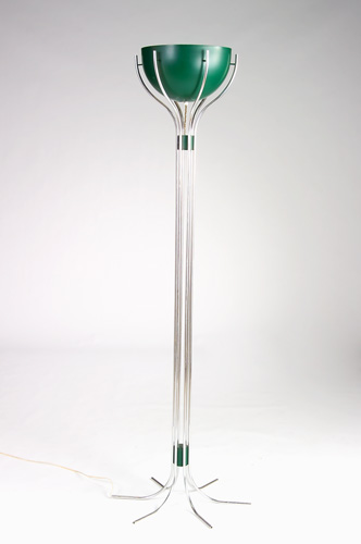 Appraisal: NESSEN Torchere with green enameled hemispherical shade cradled in a