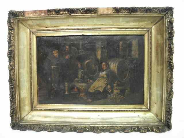 Appraisal: Early th century oil on canvas continental painting depicting three