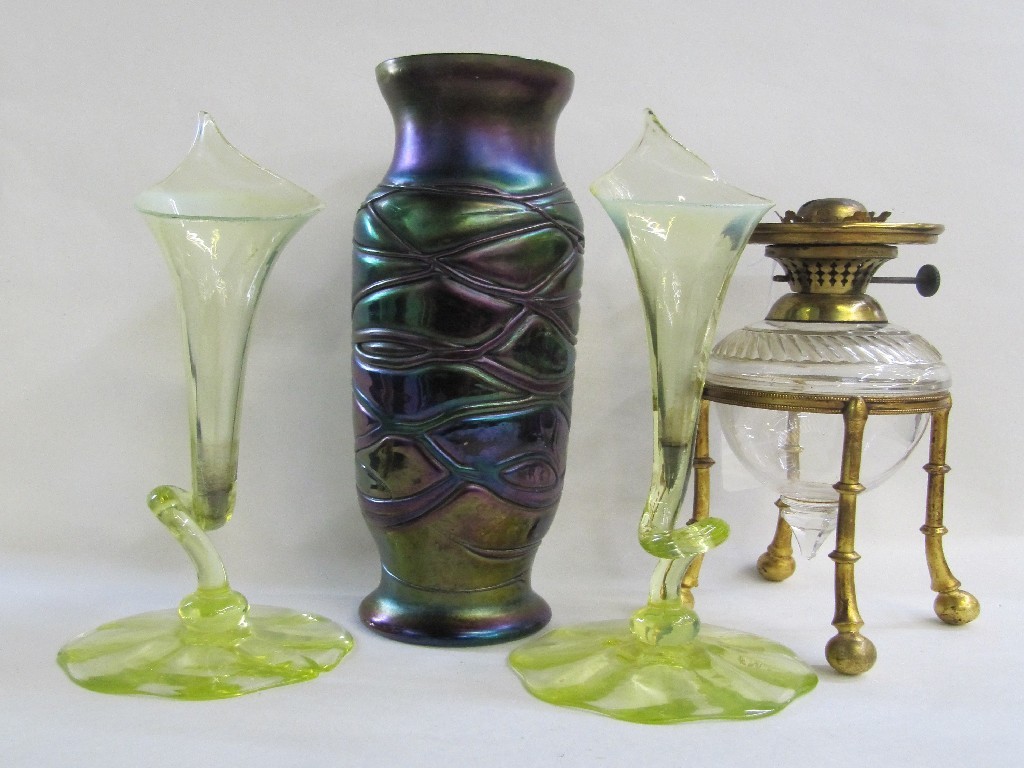 Appraisal: Pair of Vaseline glass Jack in the Pulpit vases small