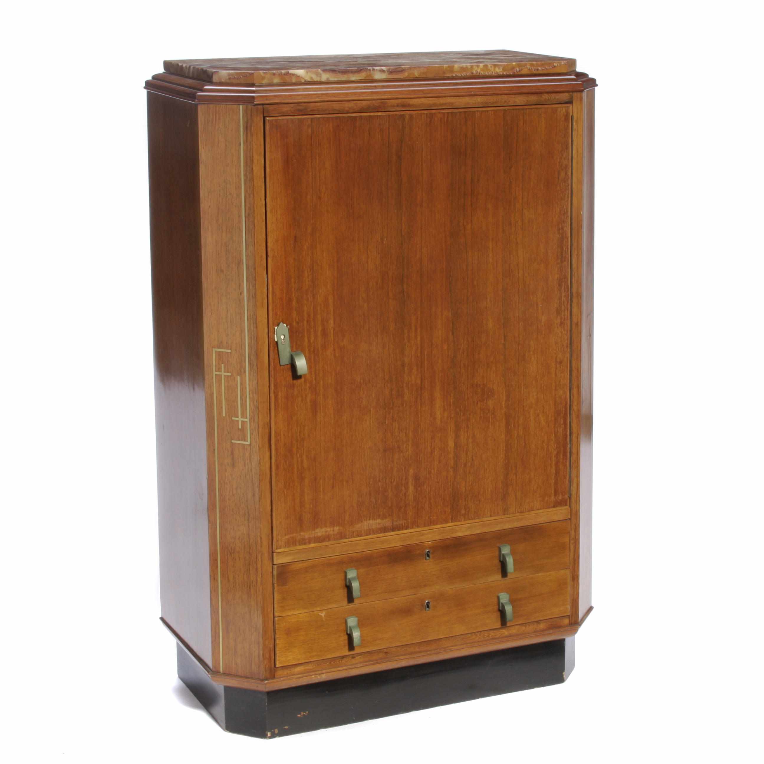 Appraisal: An Art Deco marble brass and mahogany cocktail cabinet circa