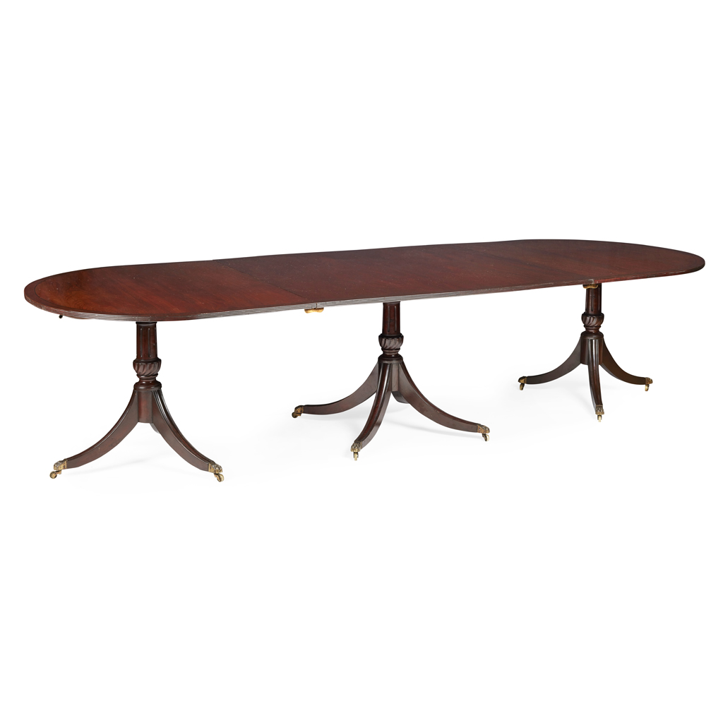 Appraisal: GEORGE III STYLE MAHOGANY TRIPLE PEDESTAL DINING TABLE TH CENTURY