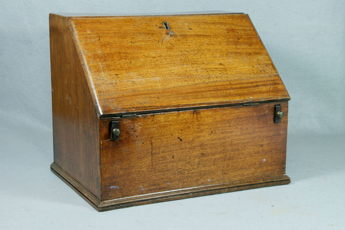 Appraisal: Inlaid mahogany fallfront counter top desk with inlaid and shaped