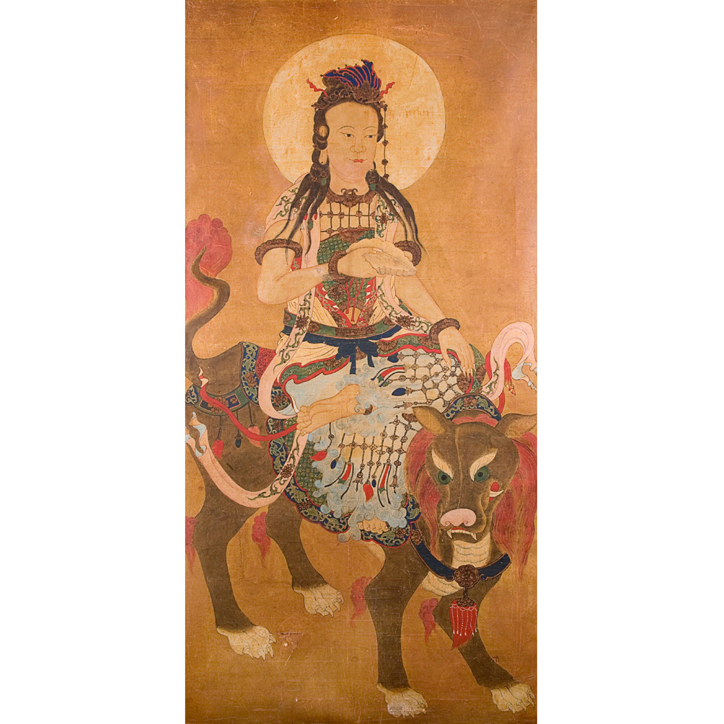 Appraisal: Chinese School Guanyin Seated on the Back of a Lion