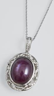 Appraisal: Platinum Pendant with a carat oval cabochon star ruby atop