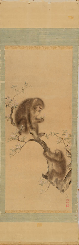 Appraisal: ATTRIBUTED TO MORI SOSEN - TWO MONKEYS ON BLOSSOMING BRANCHES