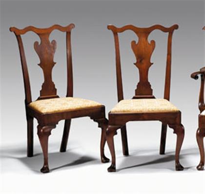 Appraisal: Pair of transitional Chippindale walnut sidechairs late th century Incised