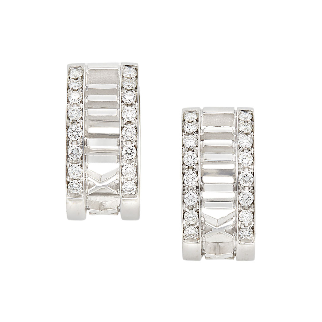 Appraisal: Pair of White Gold and Diamond 'Atlas' Hoop Earrings Tiffany