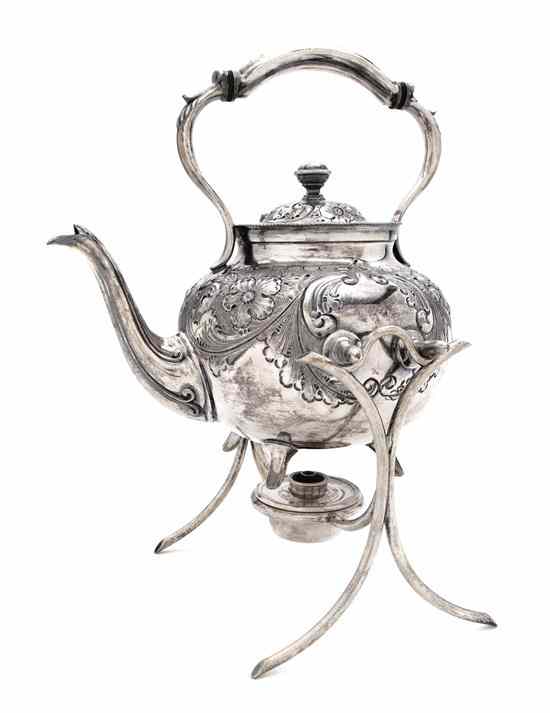 Appraisal: An English Silverplate Teapot on Stand maker's mark of D