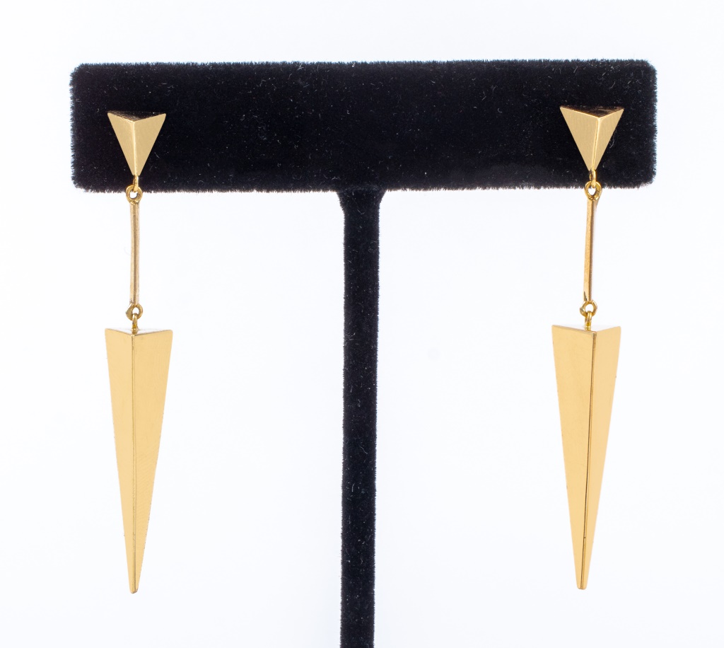 Appraisal: K YELLOW GOLD TRIANGLE DROP EARRINGS K yellow gold pair