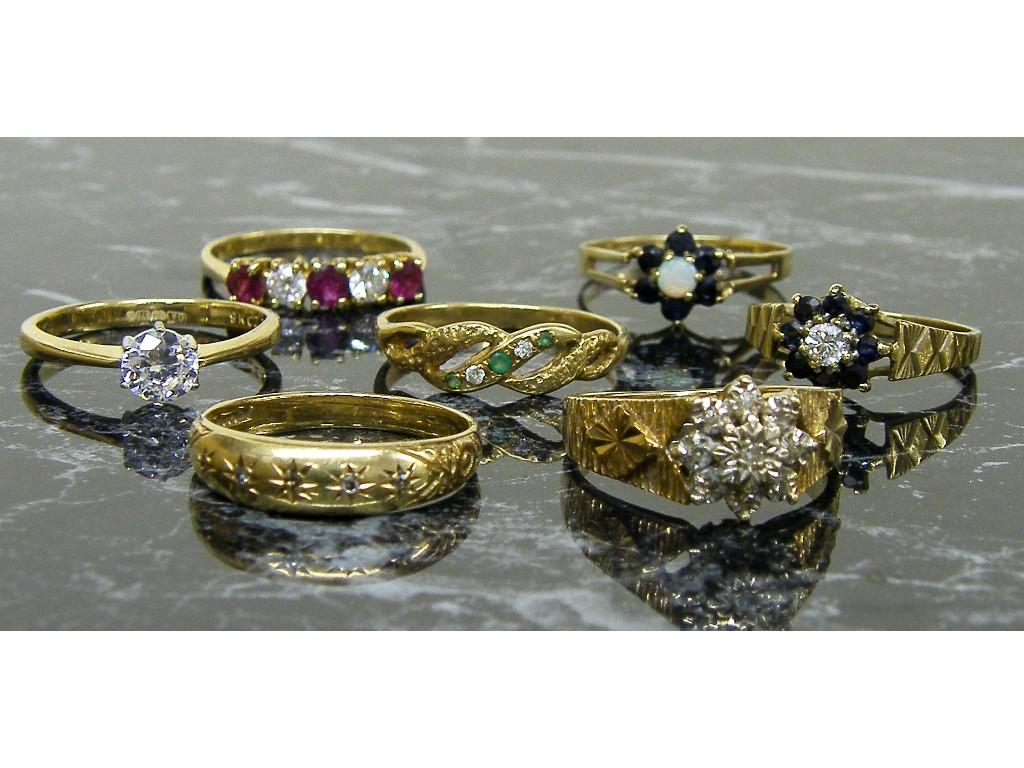 Appraisal: Seven assorted ct diamond and gem set rings gm