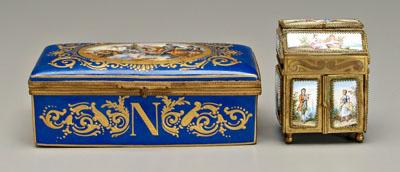 Appraisal: Napoleonic box jewelry box brass-mounted porcelain box hand-painted cartouche with