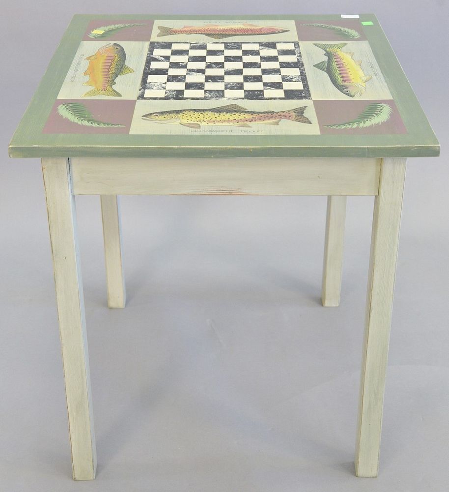 Appraisal: Game table painted with various trout h top x Provenance