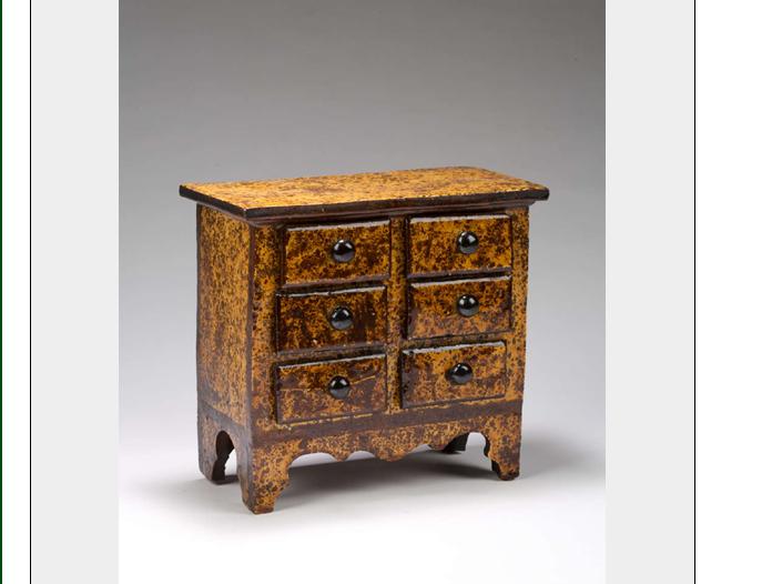 Appraisal: MINIATURE REDWARE POTTERY CHEST OF DRAWERS MID-NINETEENTH CENTURY Glazed overall