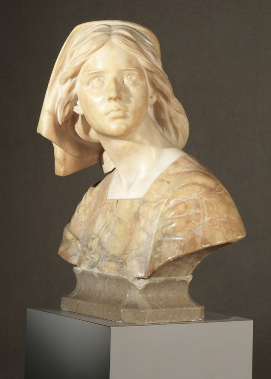 Appraisal: Italian Alabaster and Sienna Marble Bust of Jeanne d'Arc Signed