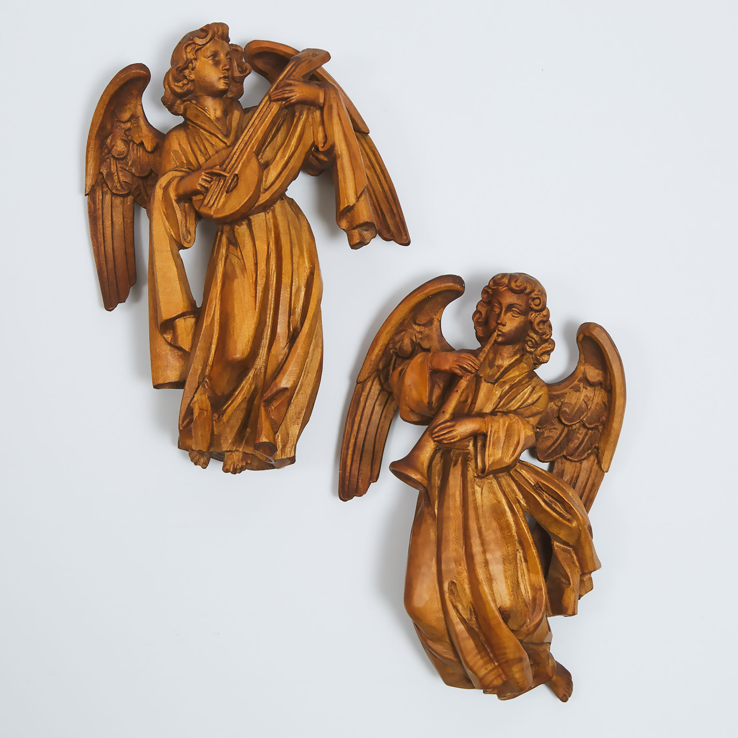 Appraisal: Pair of Carved Walnut Angelic Musicians Josef 'Peppi' Rifesser Italian