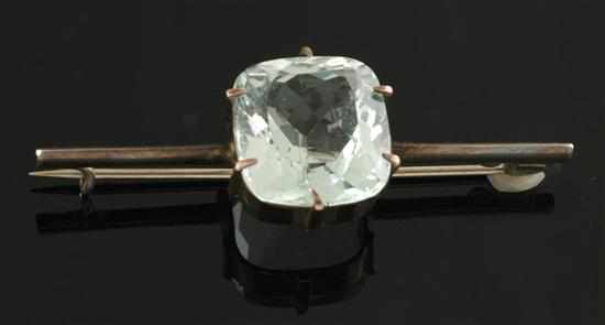 Appraisal: An aquamarine bar brooch The cushion cut aquamarine weighing cts