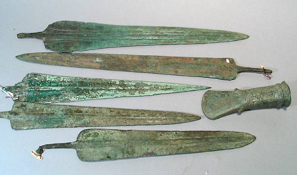 Appraisal: A group of five Near Eastern Bronze Age dagger blades