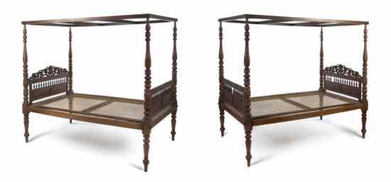 Appraisal: A Pair of American Cherry Carved Wood Canopy Beds th