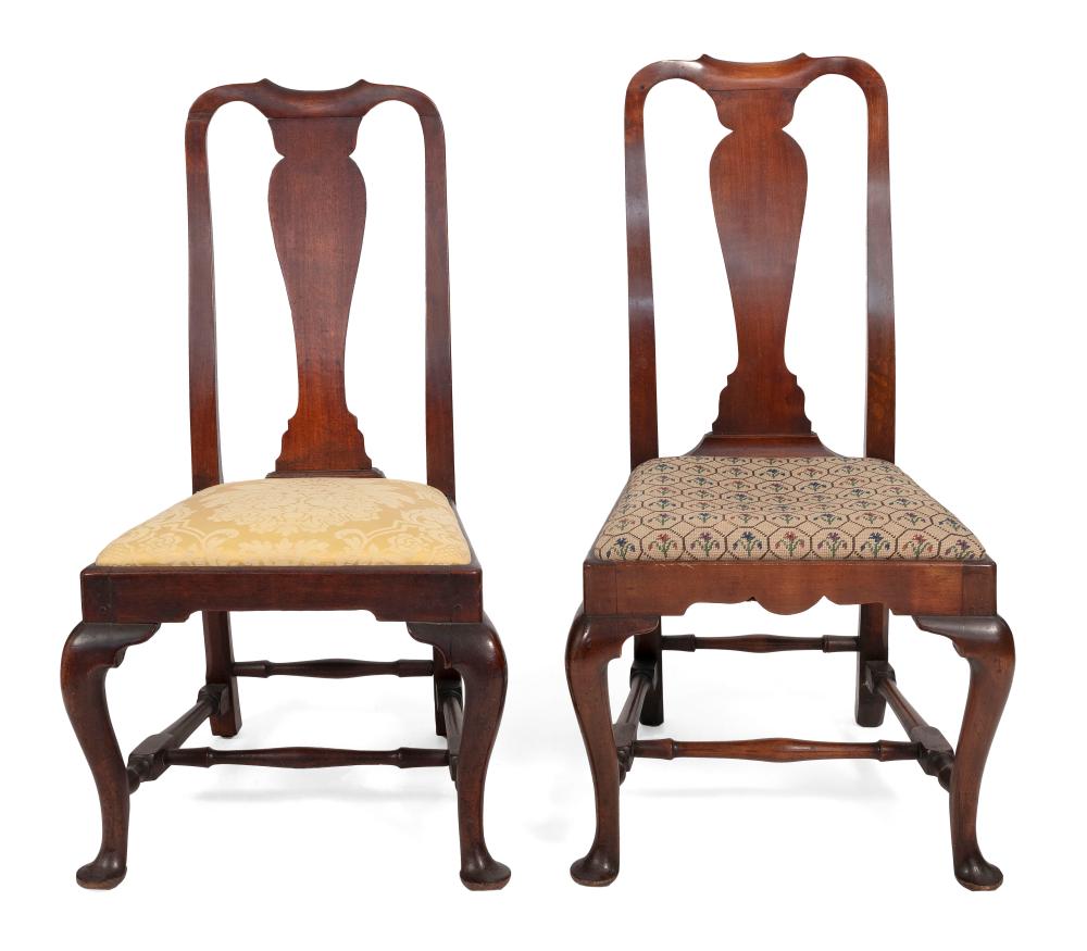 Appraisal: TWO NEAR-MATCHING QUEEN ANNE SIDE CHAIRS MASSACHUSETTS MID- TH CENTURY