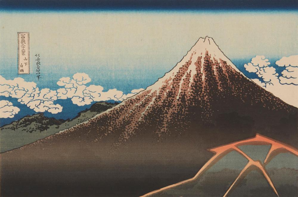 Appraisal: Katsushika Hokusai - Japanese Storm Below Mt Fuji Color woodblock