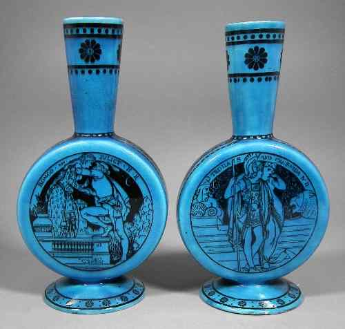 Appraisal: A pair of th century Minton turqouise glazed vases of