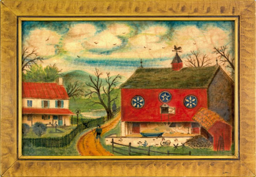 Appraisal: David Y Ellinger American - oil on velvet theorem farm