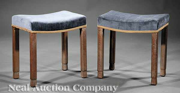 Appraisal: A Pair of Limed Oak Coronation Stools branded on bottom