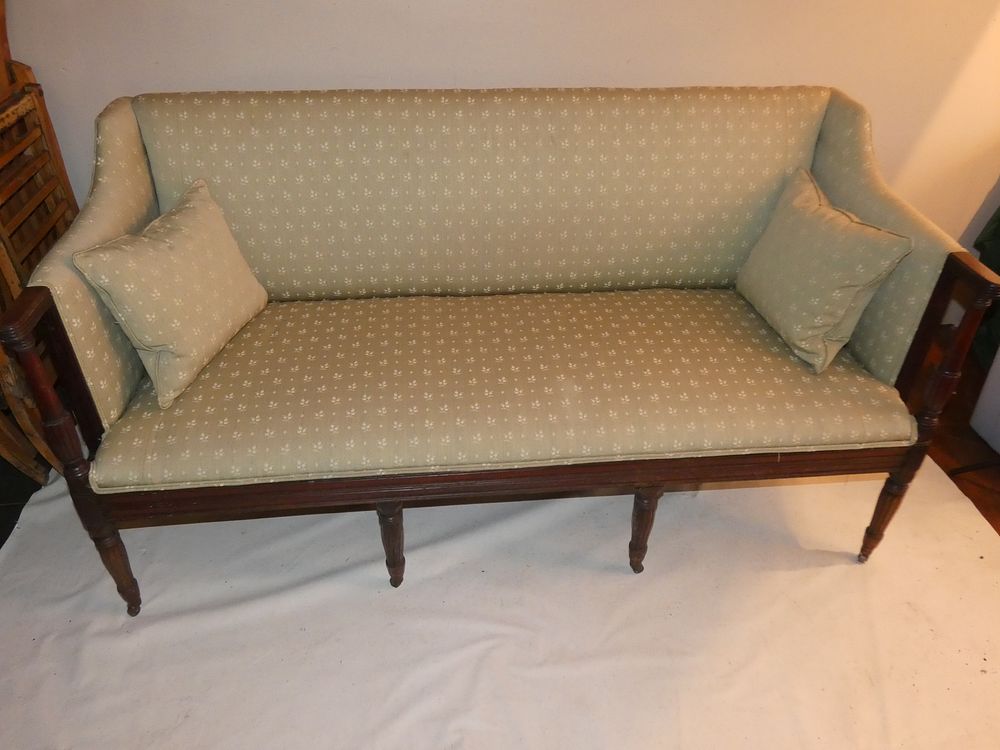 Appraisal: PERIOD SHERATON MAHOGANY SOFA Period Sheraton mahogany sofa with reeded