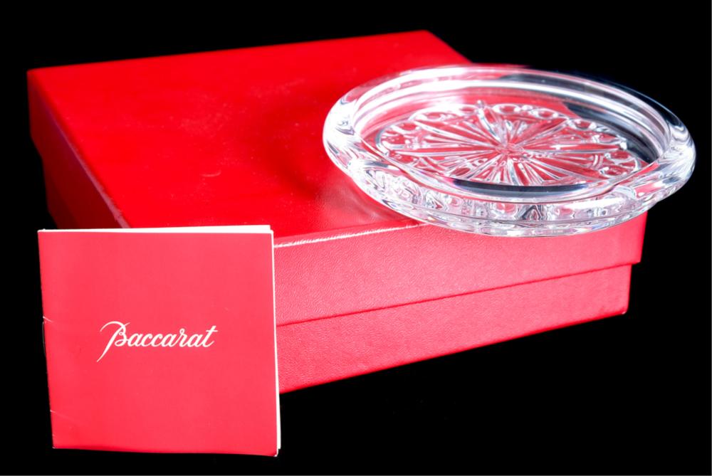 Appraisal: BACCARAT CRYSTAL ROSACE WINE BOTTLE COASTER NIBNew in Box Baccarat