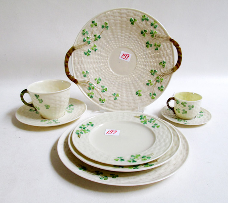 Appraisal: FORTY-EIGHT PIECE SET BELLEEK SHAMROCK WARE Third Mark - salad