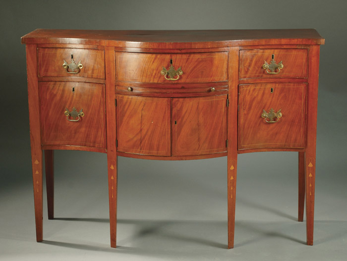 Appraisal: FEDERAL PERIOD MAHOGANY SIDEBOARD American late th century the serpentine-shaped