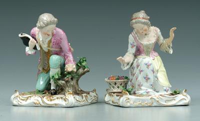 Appraisal: Two Meissen figures kneeling man with bird and nest -