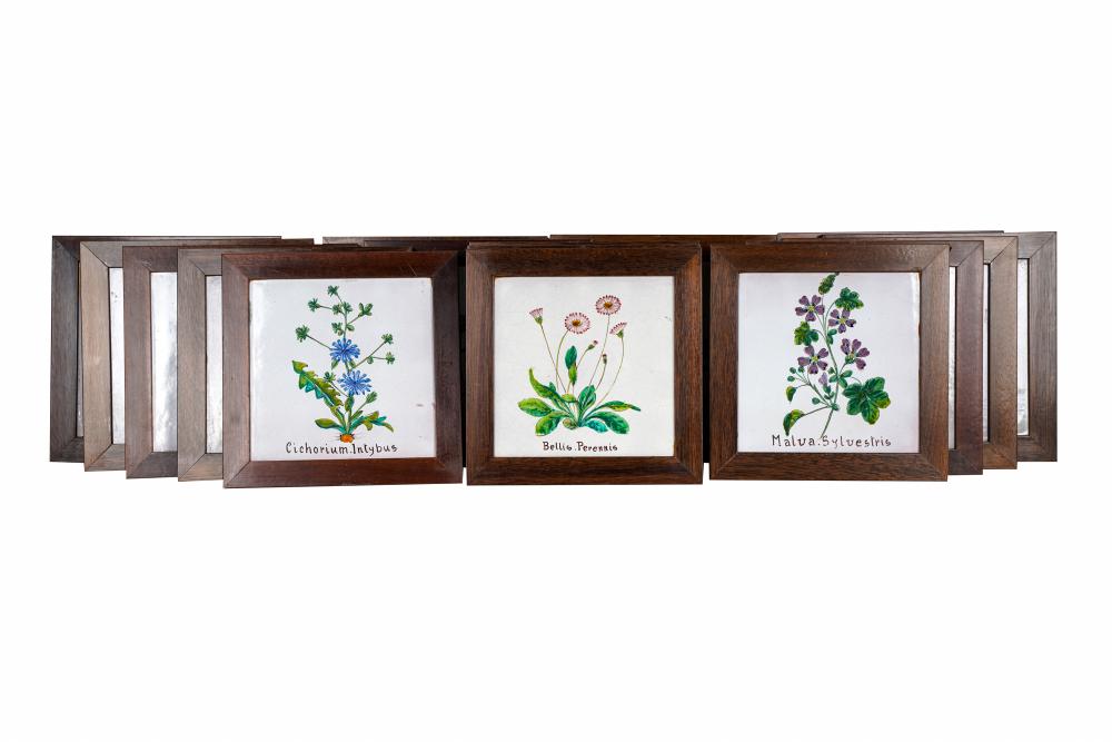 Appraisal: SET OF ITALIAN BOTANICAL CERAMIC TILESframed inches square Condition