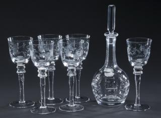 Appraisal: pc etched crystal decanter set - piece decanter set includes