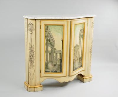 Appraisal: A Painted Cabinet with Marble Top American ca Mid th