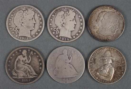 Appraisal: Six United States silver half dollars - comprising seated Liberty