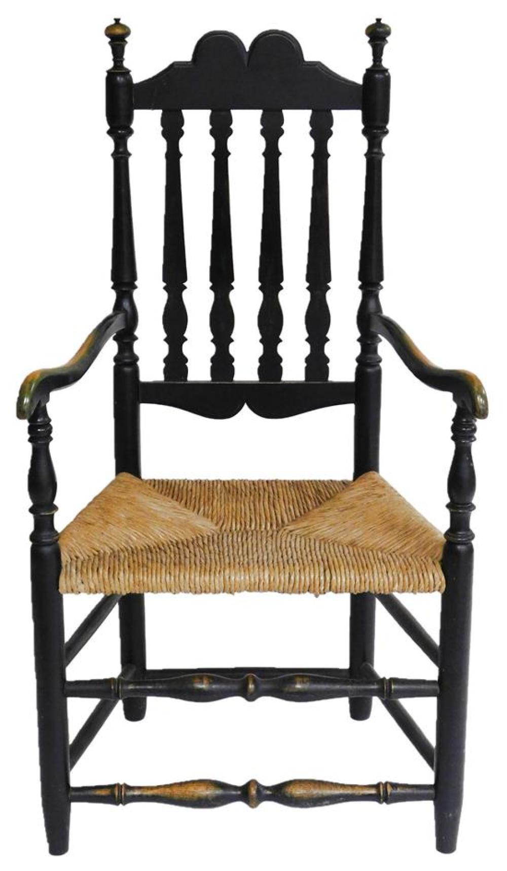 Appraisal: Bench made New England type reproduction bannister back armchair th