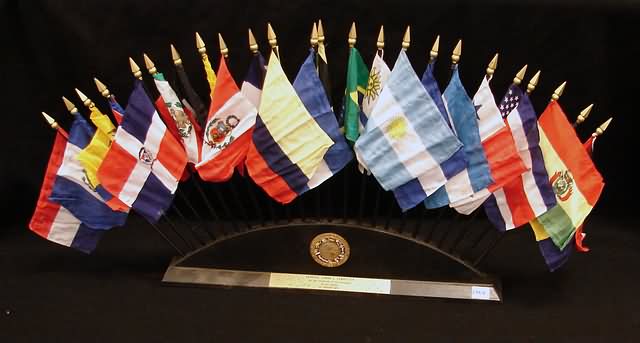 Appraisal: Flag stand containing twenty-four miniature flags with presentation General Lyman