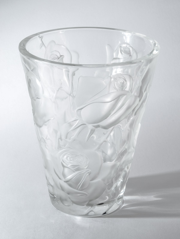 Appraisal: LALIQUE ISPAHAN ROSE CRYSTAL VASE Clear with etched frosted glass