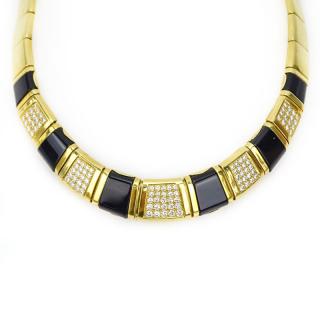 Appraisal: Vintage Karat Yellow Gold Diamond and Black Onyx Necklace Vintage