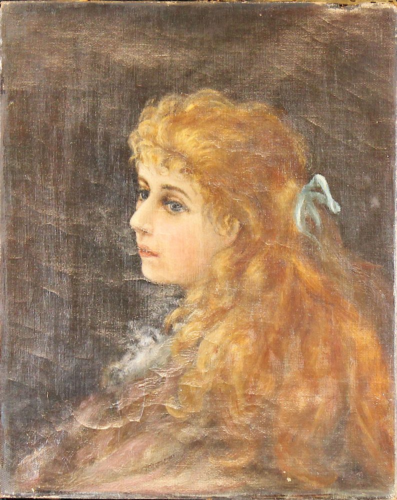 Appraisal: Antique Oil Painting of Young Girl Antique Oil Painting of